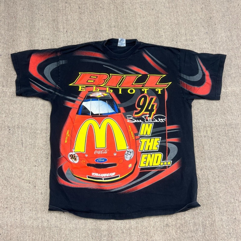 Vintage Bill Elliott Nascar Shirt Mens XL Black 1990s McDonalds